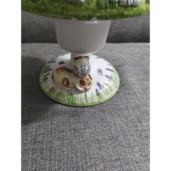 Kitten Kitty Cats Tea Light Candle Stand Ceramic Hand Painted Bees Butterfly - Picture 3 of 9